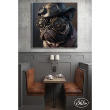 Şehber Tekli Kare Kanvas Duvar Tablosu Salon Yatak Odası Kafe Mutfak Ofis French Buldog Illüstrasyon