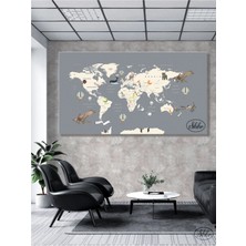 Şehber Tekli Yatay Kanvas Tablo, Dünya Haritası, Dekoratif Kanvas Duvar Tablosu