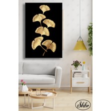 Şehber Tekli Dikey Kanvas Duvar Tablosu Salon Yatak Odası Mutfak Kafe Ofis Gold Çiçek Illüstrasyon