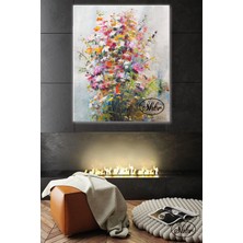 Şehber Tekli, Dikey, Kanvas, Dekoratif, Duvar, Tablosu , Yağlıboya Efektli, Renkli Çiçekler,