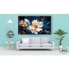 Şehber Tekli Yatay Kanvas Tablo Büyük Beyaz Çiçekler 3D Illüstrasyon Dekoratif Kanvas Duvar Tablosu