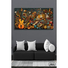 Şehber Tekli, Yatay, Kanvas, Dekoratif, Duvar, Tablosu , Müzik Enstrümanları, Illüstrasyon