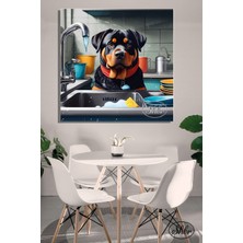 Şehber Tekli Kare Kanvas Dekoratif Duvar Tablosu , Bulaşık Yıkayan Köpek, Rotweiller,