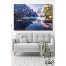 Şehber Tekli Yatay Kanvas Dekoratif Duvar Tablosu Braies Gölünde Yaz Sabahı Italya