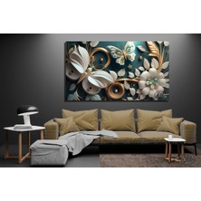 Şehber Tekli Yatay Kanvas Tablo, Altın Varaklı, Çiçek ve Kelebekler, 3d, Dekoratif Kanvas Duvar Tablosu