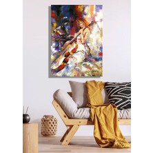 Şehber Tekli Dikey Kanvas Tablo, Yağlı Boya Efektli, Çello Çalan Kadın, Dekoratif Kanvas Duvar Tablosu