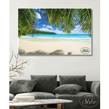 Şehber Tekli Yatay Kanvas Tablo, Tropik Ada, Palmiyeler, Kumsal, Dekoratif Kanvas Duvar Tablosu