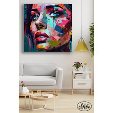 Şehber Tekli Kare Kanvas Dekoratif Duvar Tablosu Salon Yatak Odası Kafe Kuaför Ofis Kadın Portre