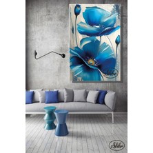 Şehber Tekli, Dikey, Kanvas, Dekoratif, Duvar, Tablosu , Yağlıboya Efektli, Mavi Gelincikler, Çiçekler,