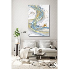 Şehber Tekli Dikey Kanvas Dekoratif Duvar Tablosu Gold Fonda Soyut Manzara