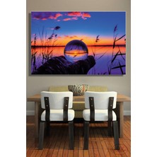 Şehber Tekli, Yatay, Kanvas, Dekoratif, Duvar, Tablosu , Cam Kürede, Gölde Gün Batımı,