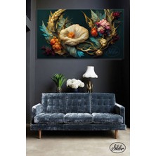 Şehber Tekli, Yatay, Kanvas, Dekoratif, Duvar, Tablosu , Rönesans, Retro Çiçek, 3D Dijital Illüstrasyon,