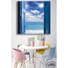 Şehber Tekli Kare Kanvas Dekoratif Salon Yatak Odası Mutfak Ofis Duvar Tablosu Denize Açılan Pencere