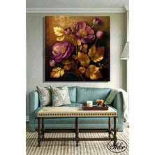 Şehber Tekli Kare Kanvas Dekoratif Salon Yatak Odası Mutfak Ofis Duvar Tablosu Büyük Pembe Çiçekler