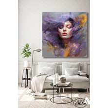 Şehber Tekli Kare Kanvas Duvar Tablosu Salon Yatak Odası Kafe Mutfak Ofis Renkli Saçlı Kadın Portre