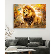Şehber Tekli Yatay Kanvas Duvar Tablosu Asil Duruşlu Aslan Dekoratif Kanvas Tablo