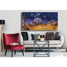 Şehber Tekli Yatay Kanvas Tablo, Minyatür, Deve Kervanı, Dekoratif Kanvas Duvar Tablosu