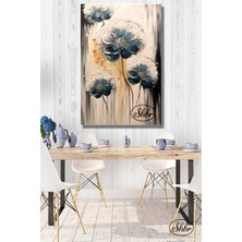 Şehber Tekli, Dikey, Kanvas, Dekoratif, Duvar, Tablosu , 3D Mavi Beyaz Çiçekler,