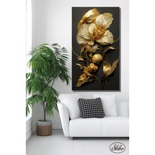 Şehber Tekli, Dikey, Kanvas, Dekoratif, Duvar, Tablosu , 3D Gold Çiçek,