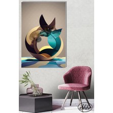 Şehber Tekli Dikey Kanvas Dekoratif Duvar Tablosu Soyut Tilki Geometrik Illüstrasyon