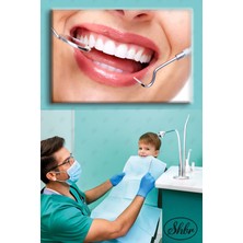 Şehber Tekli Yatay Dekoratif Kanvas Tablo Dişçi Ağız ve Diş Sağlığı Poliklinik Hastahane Diş Bakımı