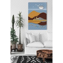 Şehber Tekli Dikey Kanvas Dekoratif Duvar Tablosu Altın Efektli Geyik Geometrik Soyut Illüstrasyon