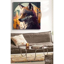 Şehber Tekli Kare Kanvas Duvar Tablosu Salon Yatak Odası Mutfak Kafe Ofis Geometrik Kurt Çizimi