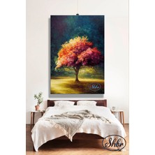 Şehber Tekli Dikey Kanvas Tablo Renkli Ağaç 3D Illüstrasyonu Dekoratif Kanvas Duvar Tablosu