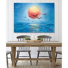 Şehber Tekli Yatay Kanvas Dekoratif Duvar Tablosu, Yağlı Boya Efektli Denizde Gün Batımı