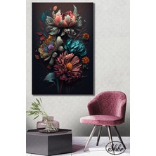 Şehber Tekli Dikey Kanvas Dekoratif Duvar Tablosu 3D Illüstrasyon Renkli Çiçekler