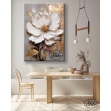 Şehber Tekli Dikey Kanvas Tablo Yağlı Boya Efektli 3D Papatya Çiçek Dekoratif Kanvas Duvar Tablosu