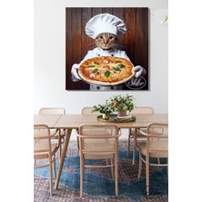Şehber Tekli Kare Kanvas Dekoratif Duvar Tablosu , Pizzacı Kedi,