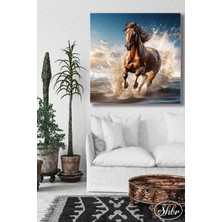 Şehber Tekli Kare Kanvas Dekoratif Salon Yatak Odası Mutfak Ofis Duvar Tablosu Kumsalda Koşan At