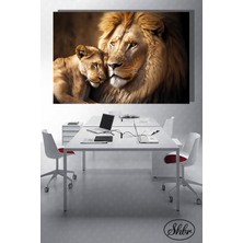 Şehber Tekli Yatay Kanvas Dekoratif Salon Yatak Odası Mutfak Ofis Duvar Tablosu Aslan Ailesi Gs