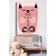 Şehber Tekli Dikey Kanvas Dekoratif Duvar Tablosu Bebek Odası Çocuk Oyun Odası Pembe Kedi