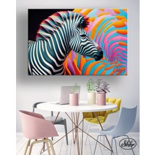 Şehber Tekli Yatay Kanvas Tablo Zebra Girdap Illustrasyon Dekoratif Kanvas Duvar Tablosu