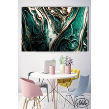 Şehber Tekli Yatay Kanvas Dekoratif Salon Yatak Odası Mutfak Duvar Tablosu Soyut Gold Efekt Zümrüt Yeşili