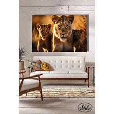 Şehber Tekli Yatay Kanvas Dekoratif Salon Yatak Odası Mutfak Ofis Duvar Tablosu Aslan Ailesi Gs