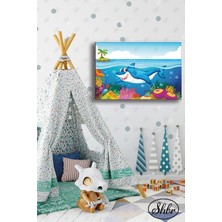 Şehber Tekli Yatay Kanvas Dekoratif Duvar Tablosu Bebek Odası Çocuk Oyun Odası Köpek Balığı