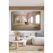 Şehber Tekli, Yatay, Kanvas, Dekoratif, Duvar, Tablosu , Piyano, Beyaz Ağaç, Pembe Sarmaşık,