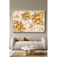 Şehber Tekli Yatay Dekoratif Kanvas Tablo Salon Yatak Odası Kafe Ofis Gold Çiçek Tasarım