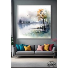 Şehber Tekli Kare Kanvas Duvar Tablosu Salon Yatak Odası Mutfak Kafe Ofis Sulu Boya Ağaçlar