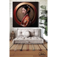 Şehber Tekli Kare Kanvas Duvar Tablosu Salon Yatak Odası Kafe Ofis Geleneksel Japon Kadın Portre