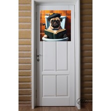 Şehber Tekli, Kare, Kanvas, Dekoratif, Duvar, Tablosu , Pug, Tuvalette Okumuş Köpek,