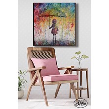 Şehber Tekli Kare Kanvas Duvar Tablosu Salon Yatak Odası Kafe Mutfak Ofis Şemsiyeli Kız Illüstrasyon