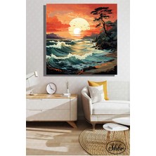 Şehber Tekli Kare Kanvas Salon Yatak Odası Mutfak Ofis Duvar Tablosu Deniz Gün Batımı Illüstrasyon