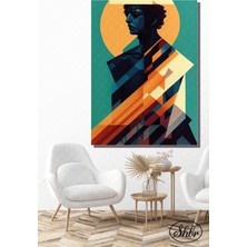 Şehber Tekli Dikey Kanvas Dekoratif Duvar Tablosu Yunan Tarzı Soyut Renkli Büst Heykel Illüstrasyon