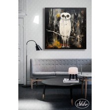 Şehber Tekli Kare Kanvas Dekoratif Duvar Tablosu Salon Yatak Odası Mutfak Ofis Beyaz Baykuş Illüstrasyon