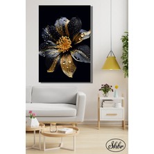Şehber Tekli Dikey Kanvas Dekoratif Salon Yatak Odası Mutfak Ofis Duvar Tablosu Altın Efekt Siyah Çiçek
