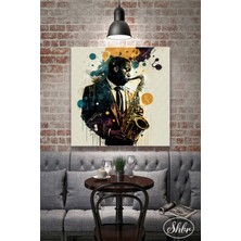 Şehber Tekli Kare Kanvas Duvar Tablosu Salon Yatak Odası Kafe Ofis Afro Amerikan Saksafoncu